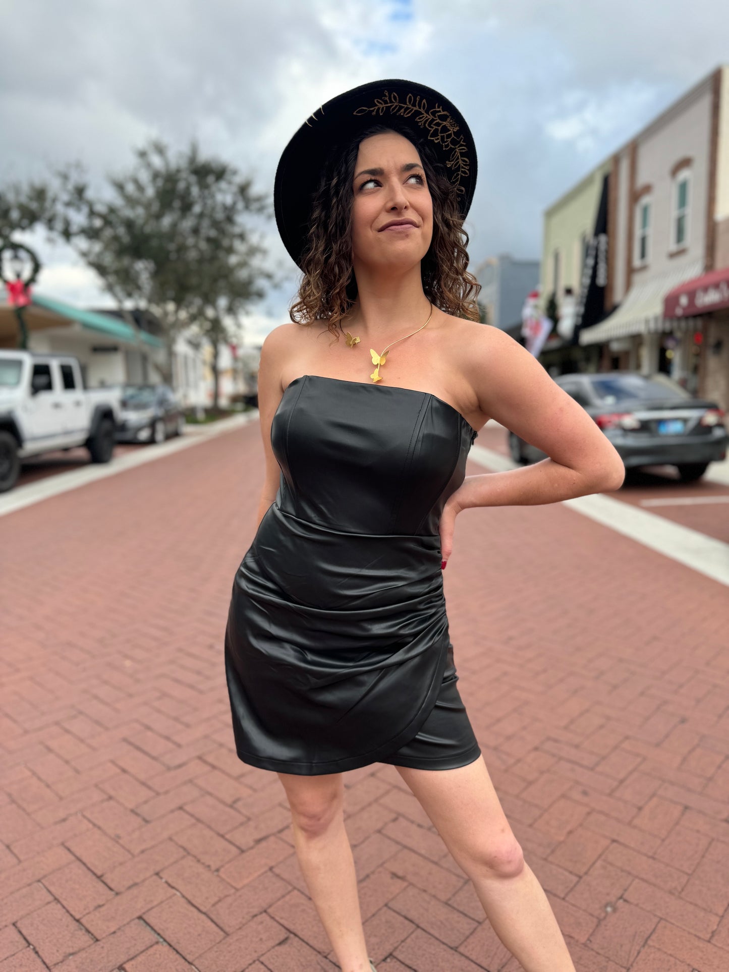 Let It Be Faux Leather Dress - Black