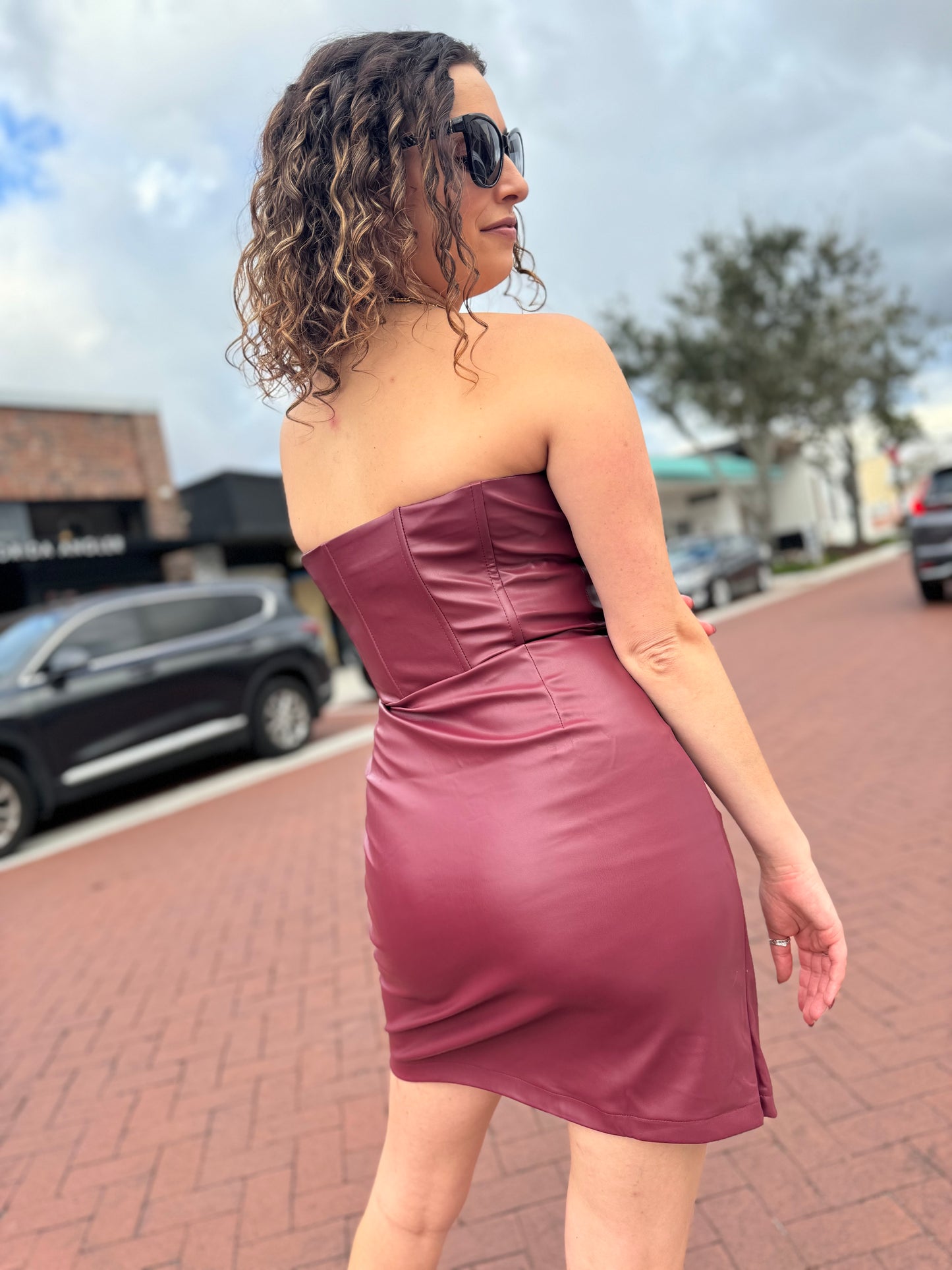 Let It Be Faux Leather Dress - Wine