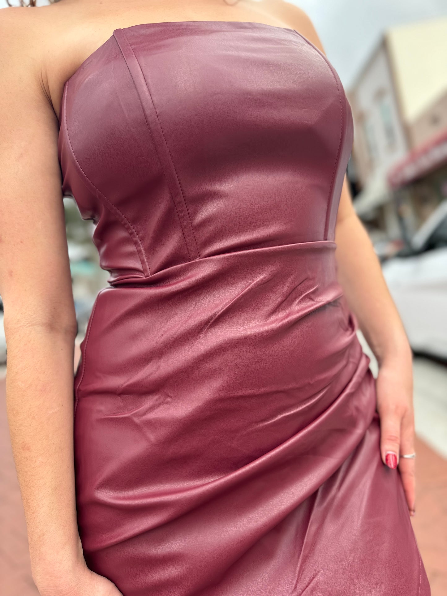 Let It Be Faux Leather Dress - Wine