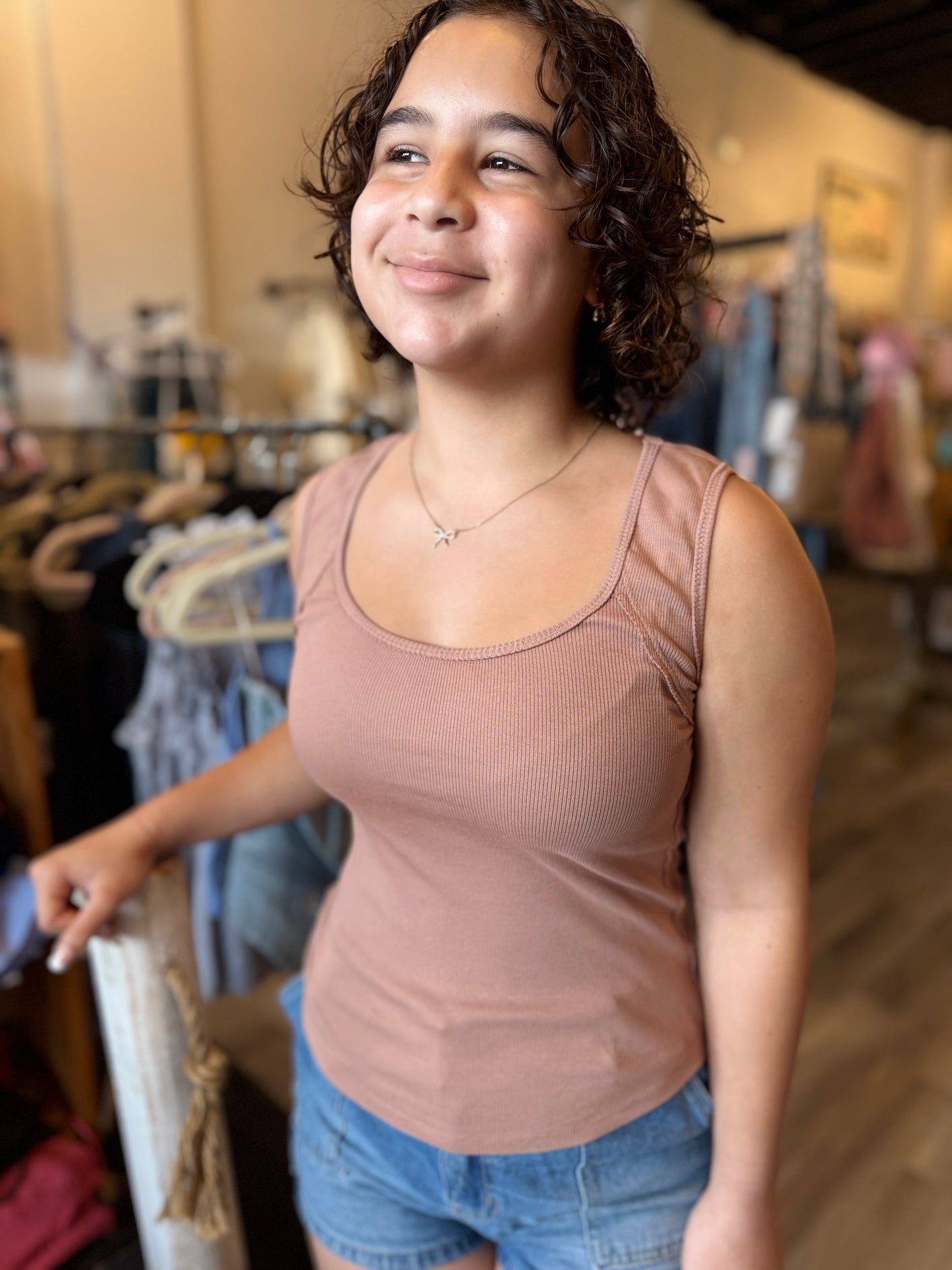 Beach Babe Raw Hem Tank - Mocha