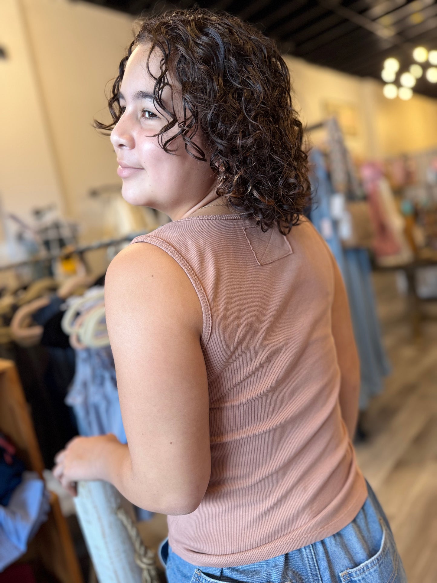 Beach Babe Raw Hem Tank - Mocha