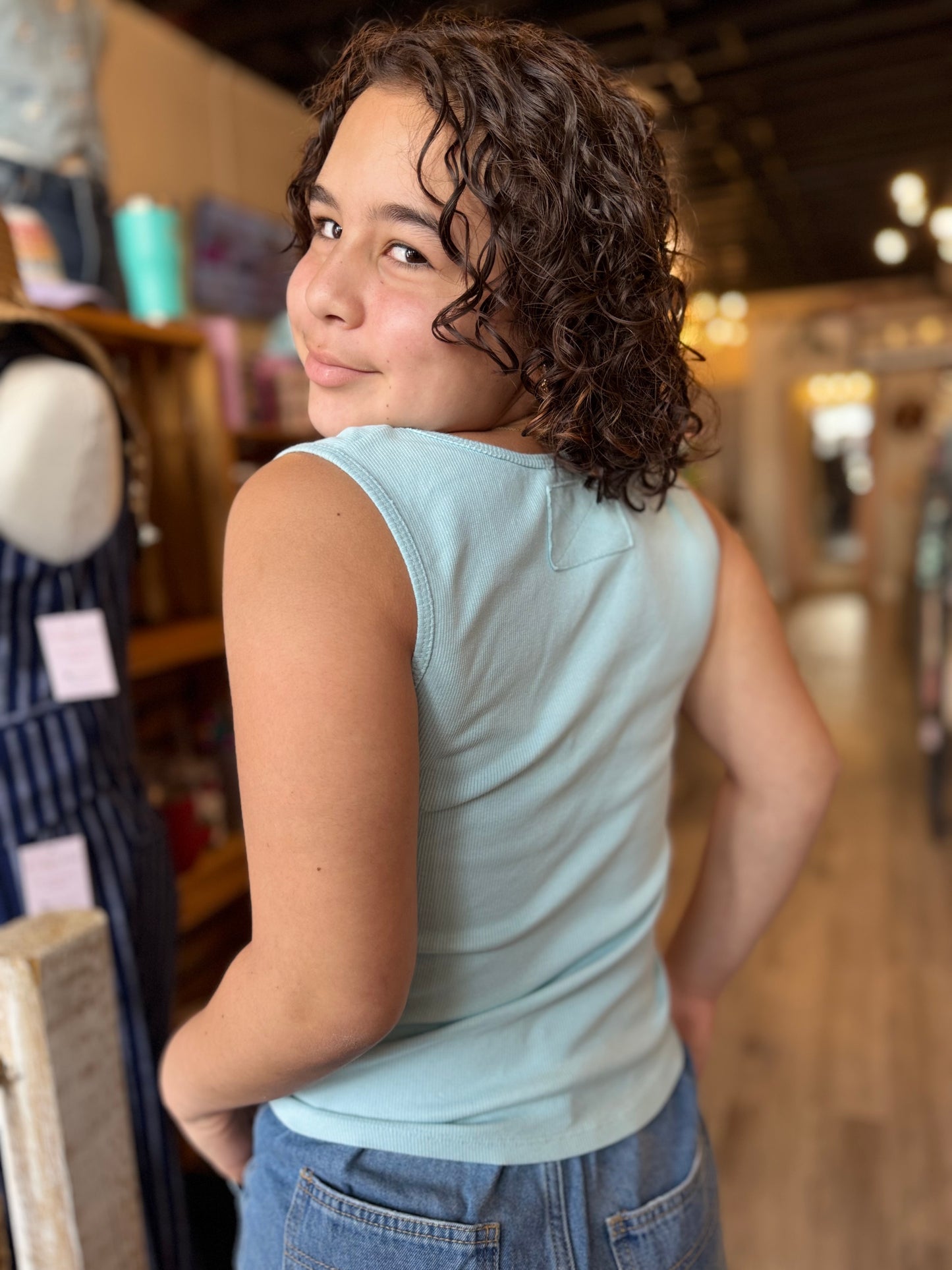 Beach Babe Raw Hem Tank - Blue