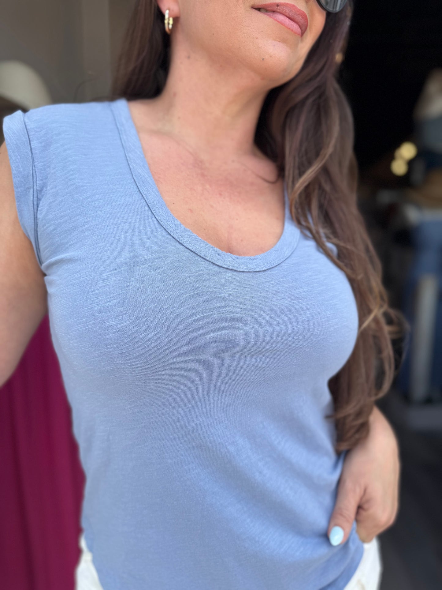 Sunset Vibes Cap Sleeve Tank - Blue