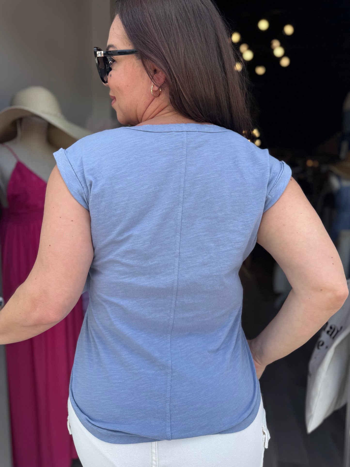 Sunset Vibes Cap Sleeve Tank - Blue
