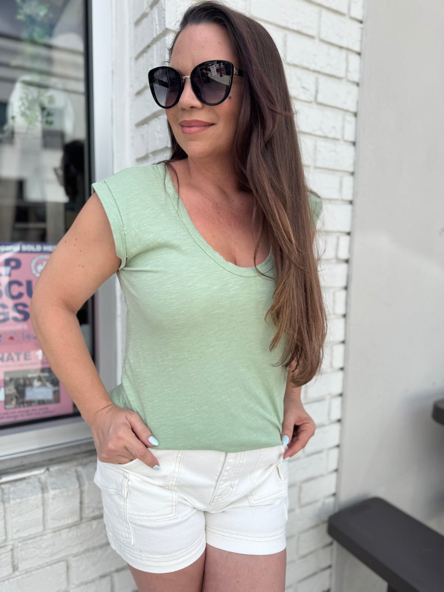 Sunset Vibes Cap Sleeve Tank - Green