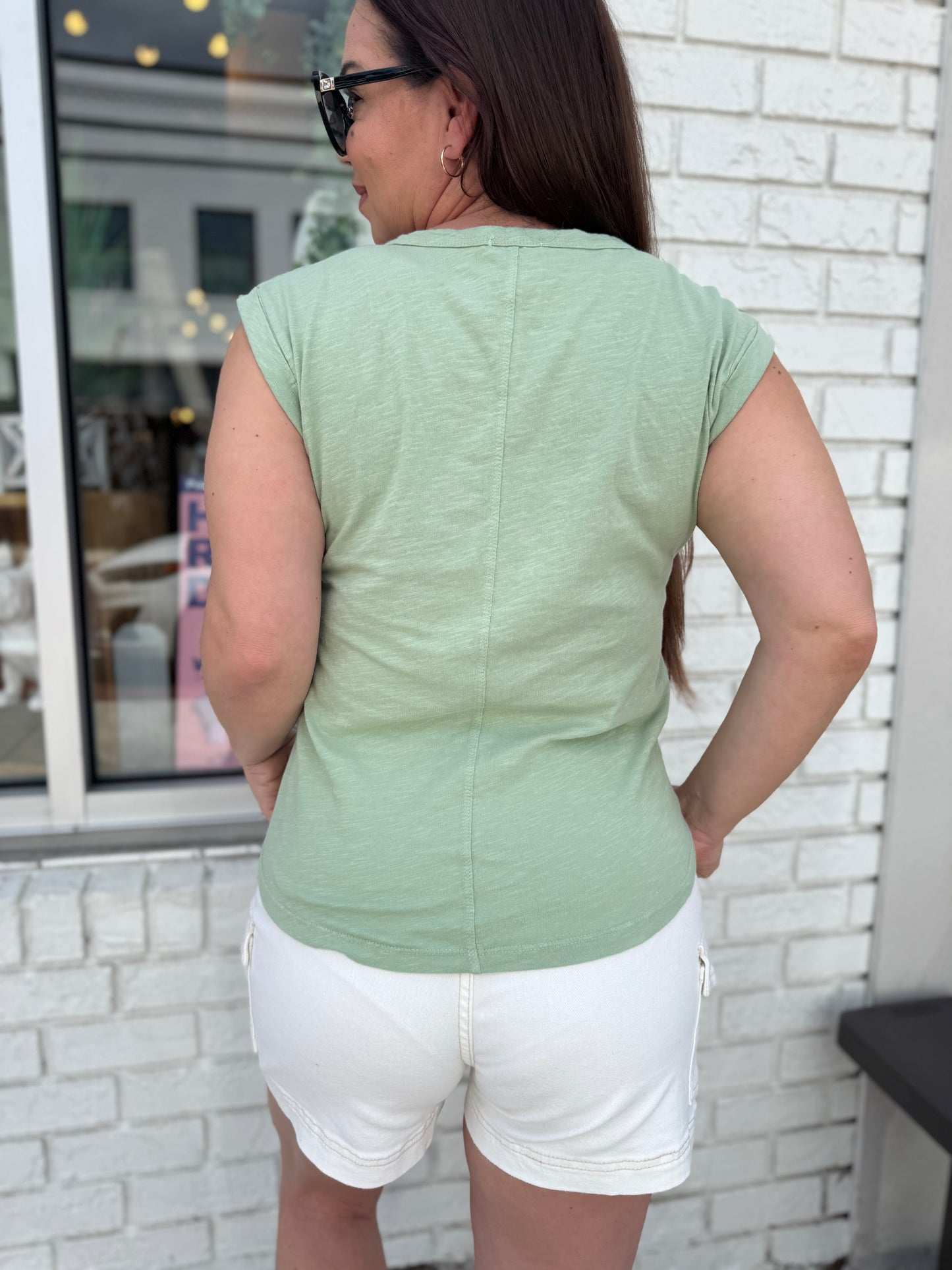 Sunset Vibes Cap Sleeve Tank - Green