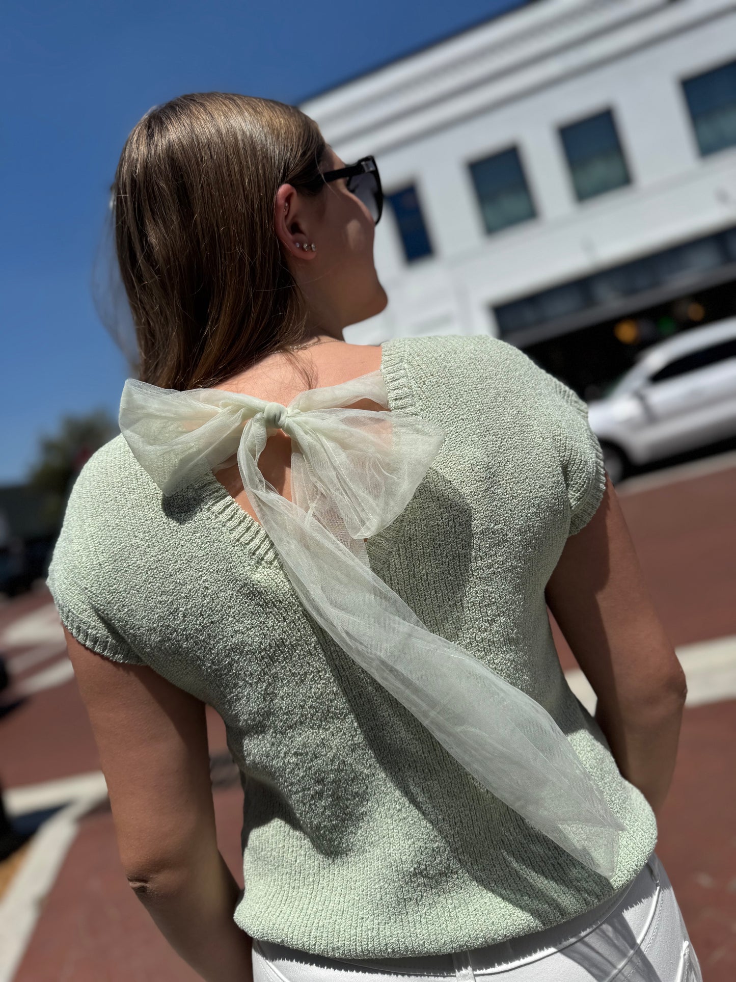 But That Bow Knit Top - Sage