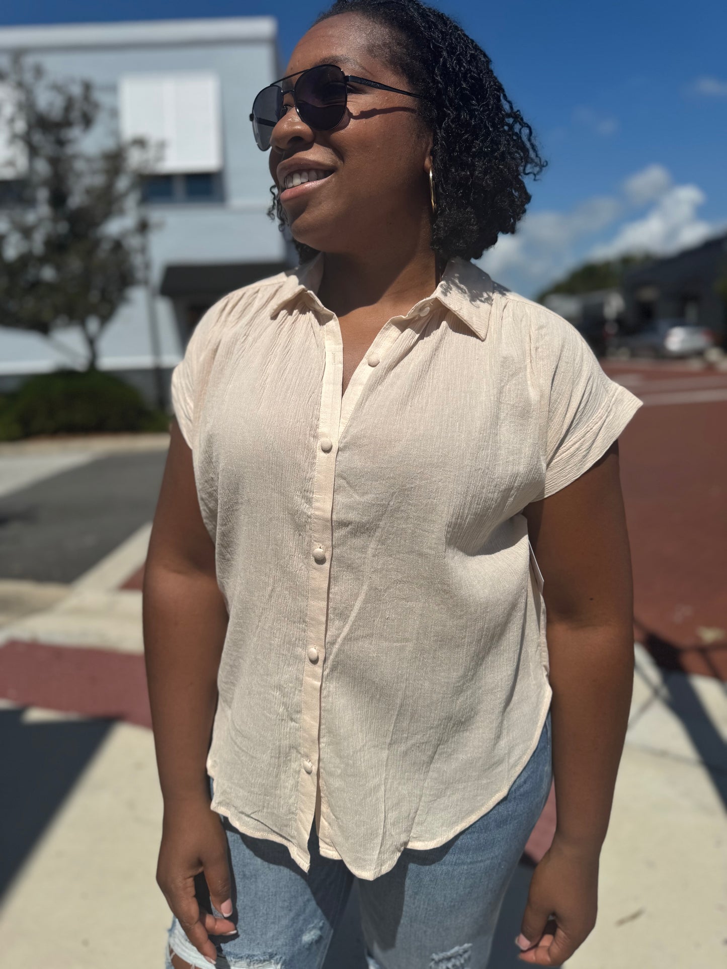 The Button Bliss Top - Cream