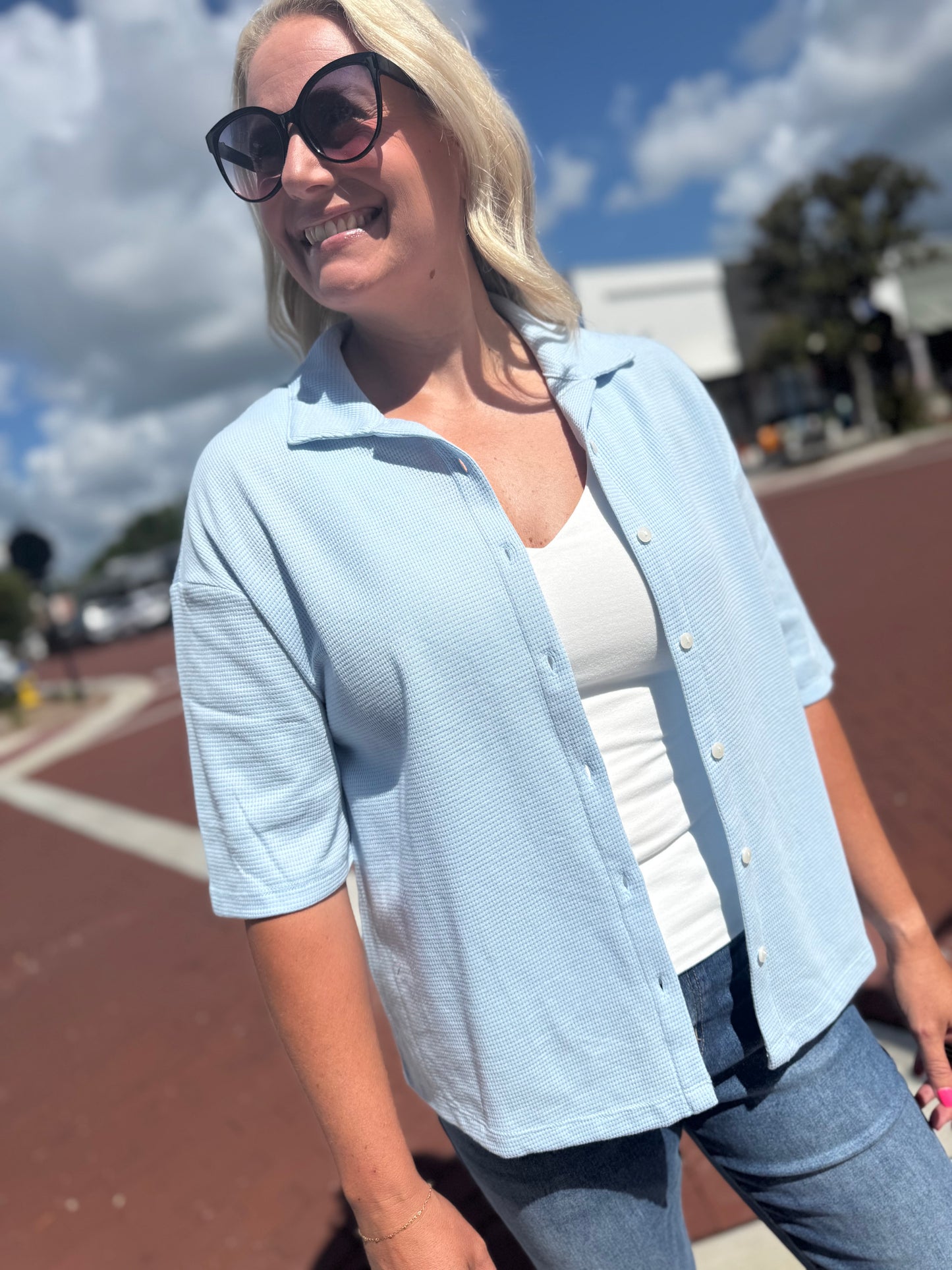 The Waffle Way Top - Blue