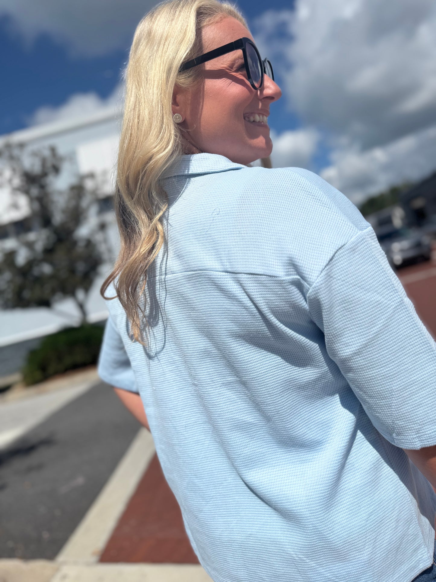 The Waffle Way Top - Blue