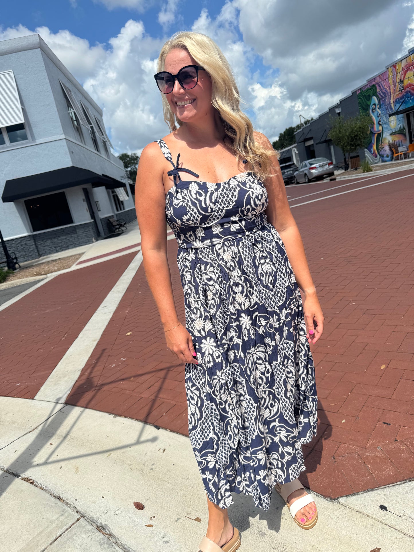 Falling For Flowy Dress - Navy