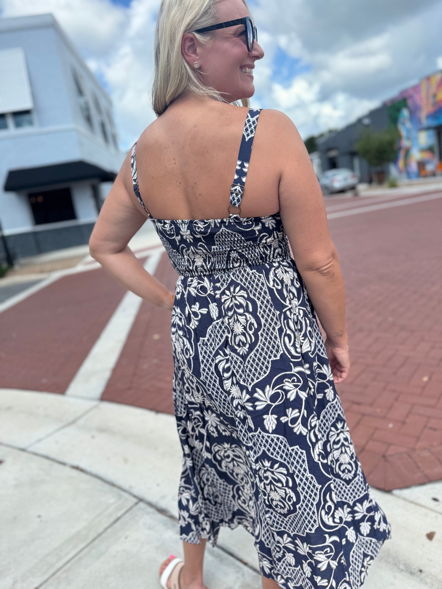 Falling For Flowy Dress - Navy