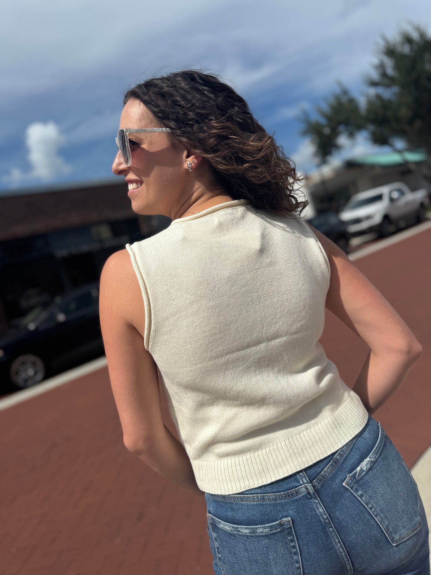 Buttoned Up Beauty Vest Top - Cream