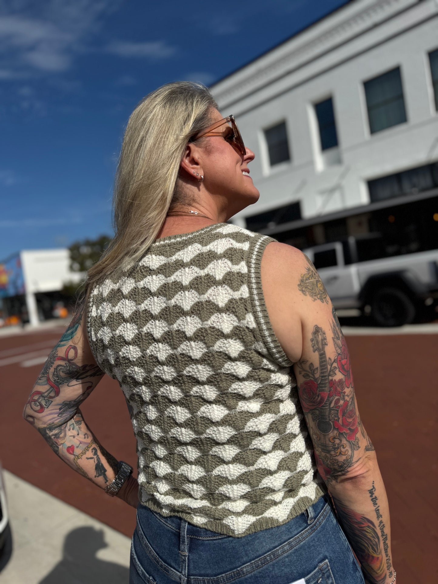 Whimsy & Wavy Knit Top - Olive