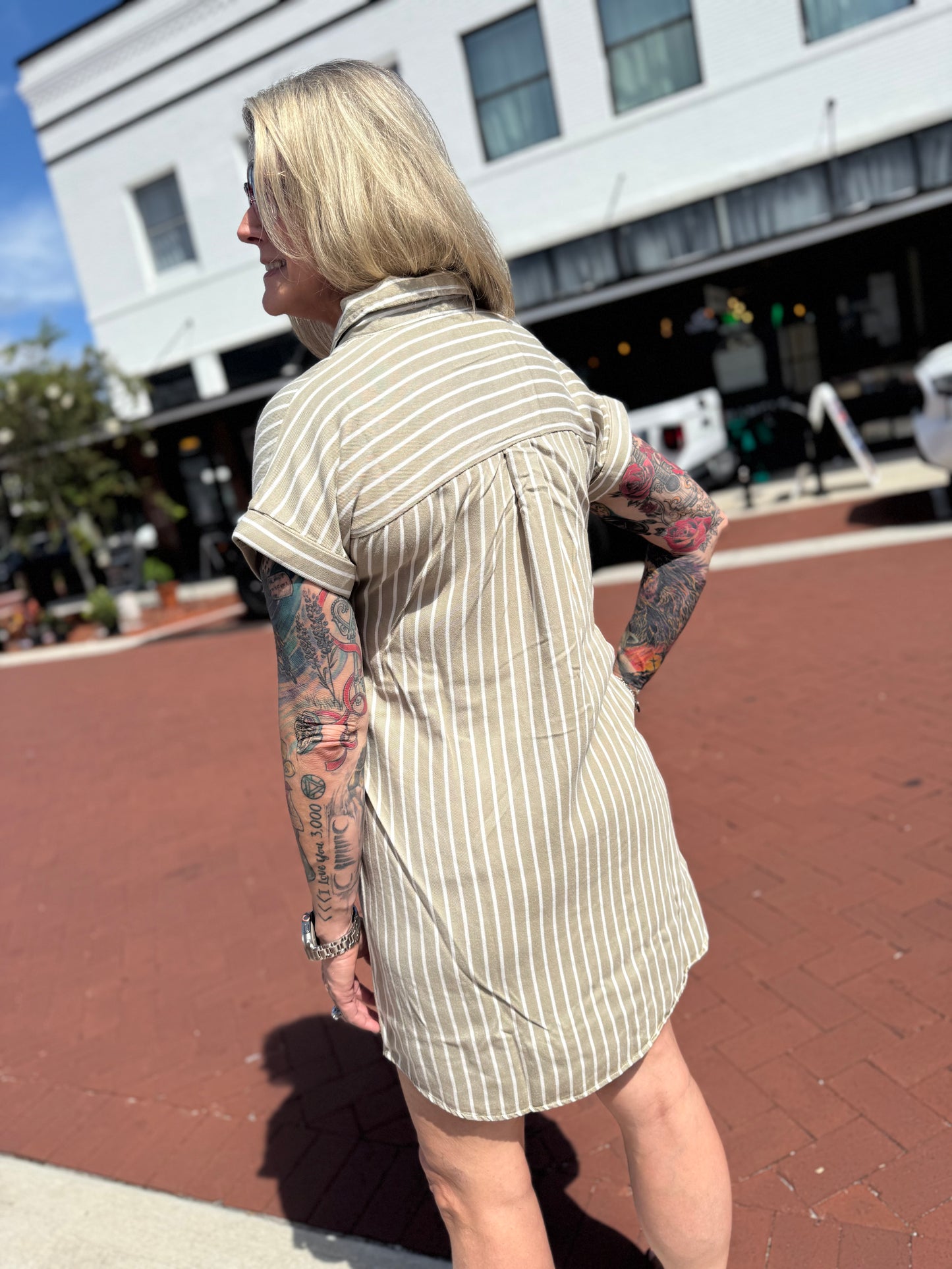 The Olive Stripe Stunner Dress