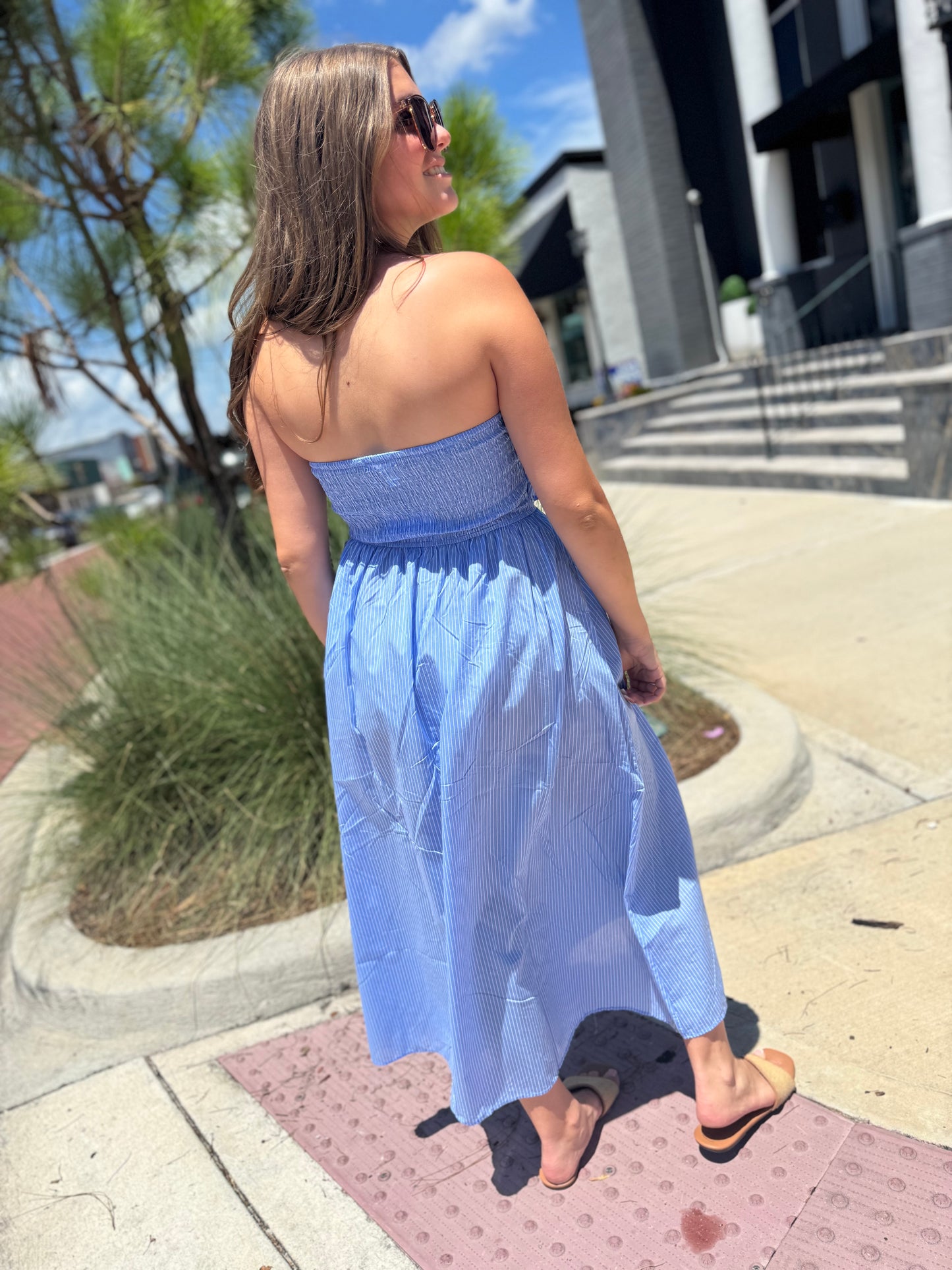 Blue Skies Smocked Midi Dress
