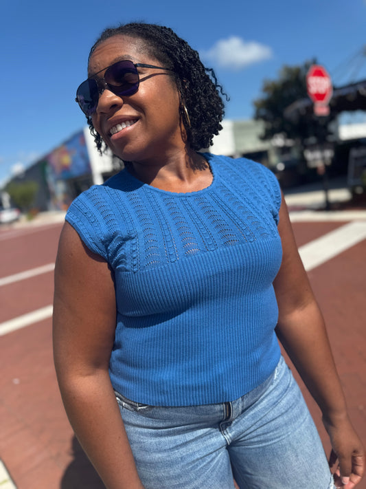 Sunbeam Stitch Tank - Blue