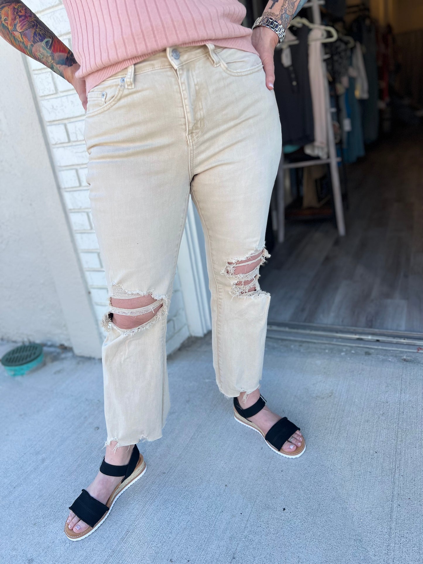 The Kaia Kick Flare Jeans in Cream