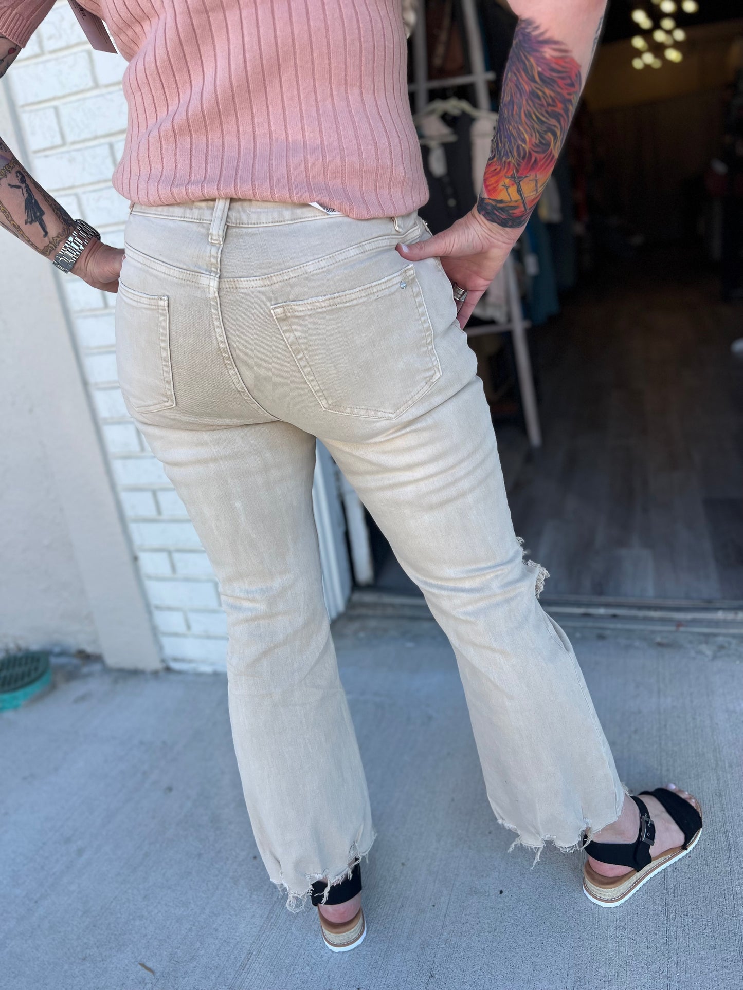 The Kaia Kick Flare Jeans in Cream