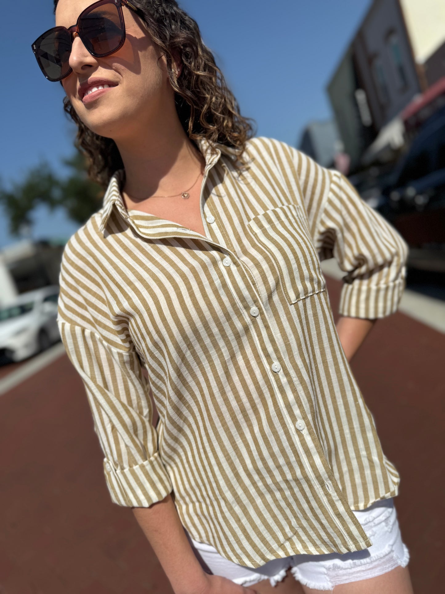 The Easy Breezy Button Down - Taupe
