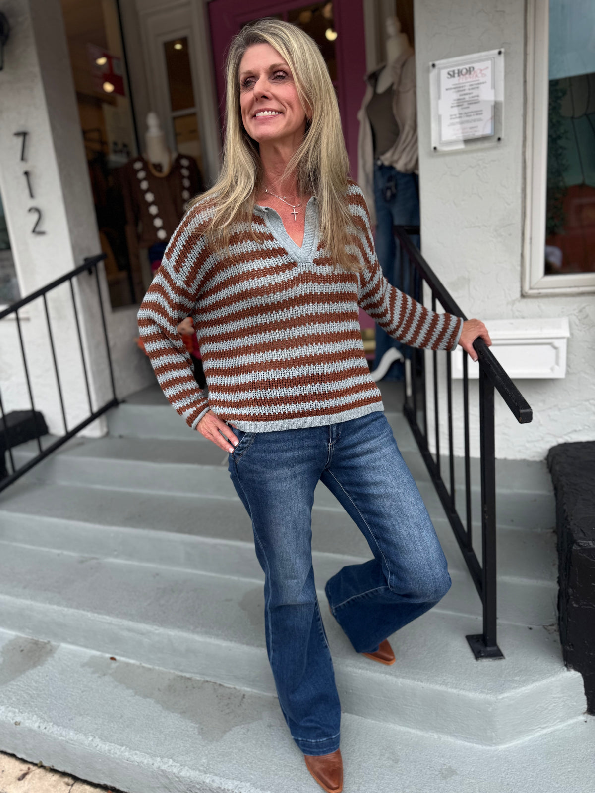 Blue Hour Split Neck Sweater