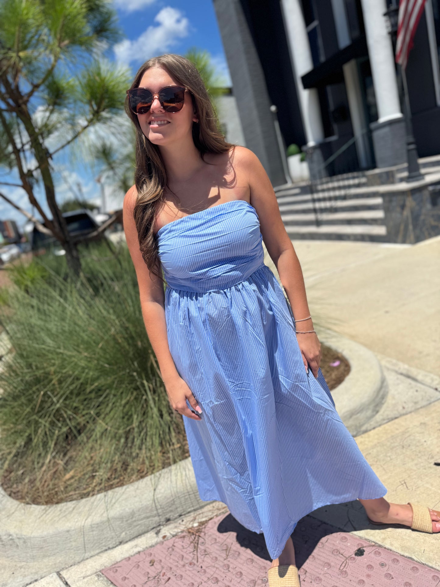 Blue Skies Smocked Midi Dress