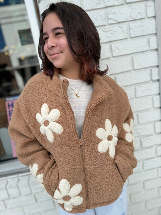 Full of Flowers Zip Up Jacket - Camel