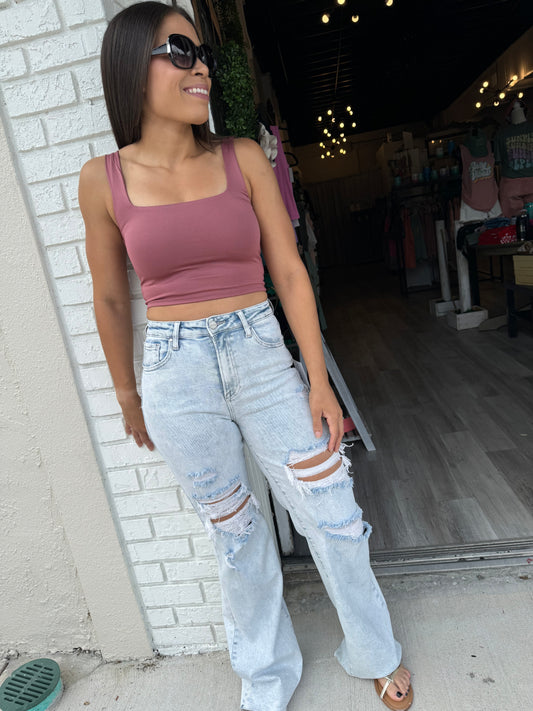 Just You Cropped Tank - Mauve