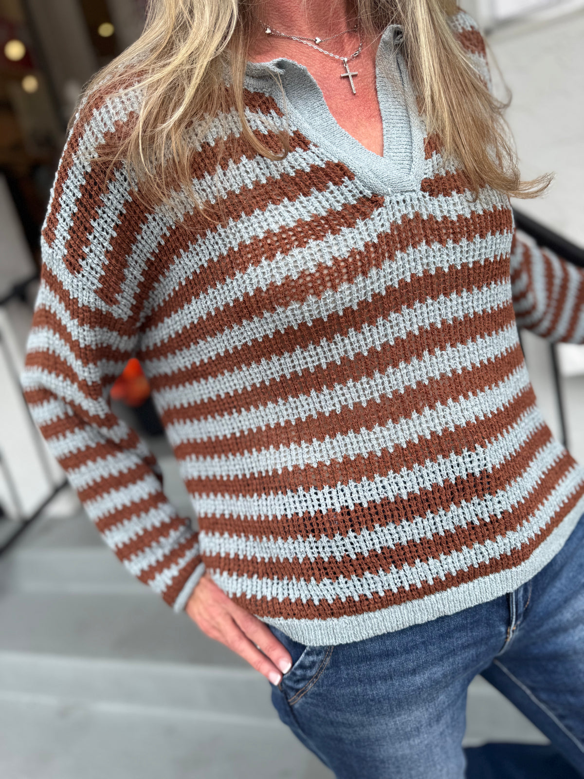 Blue Hour Split Neck Sweater