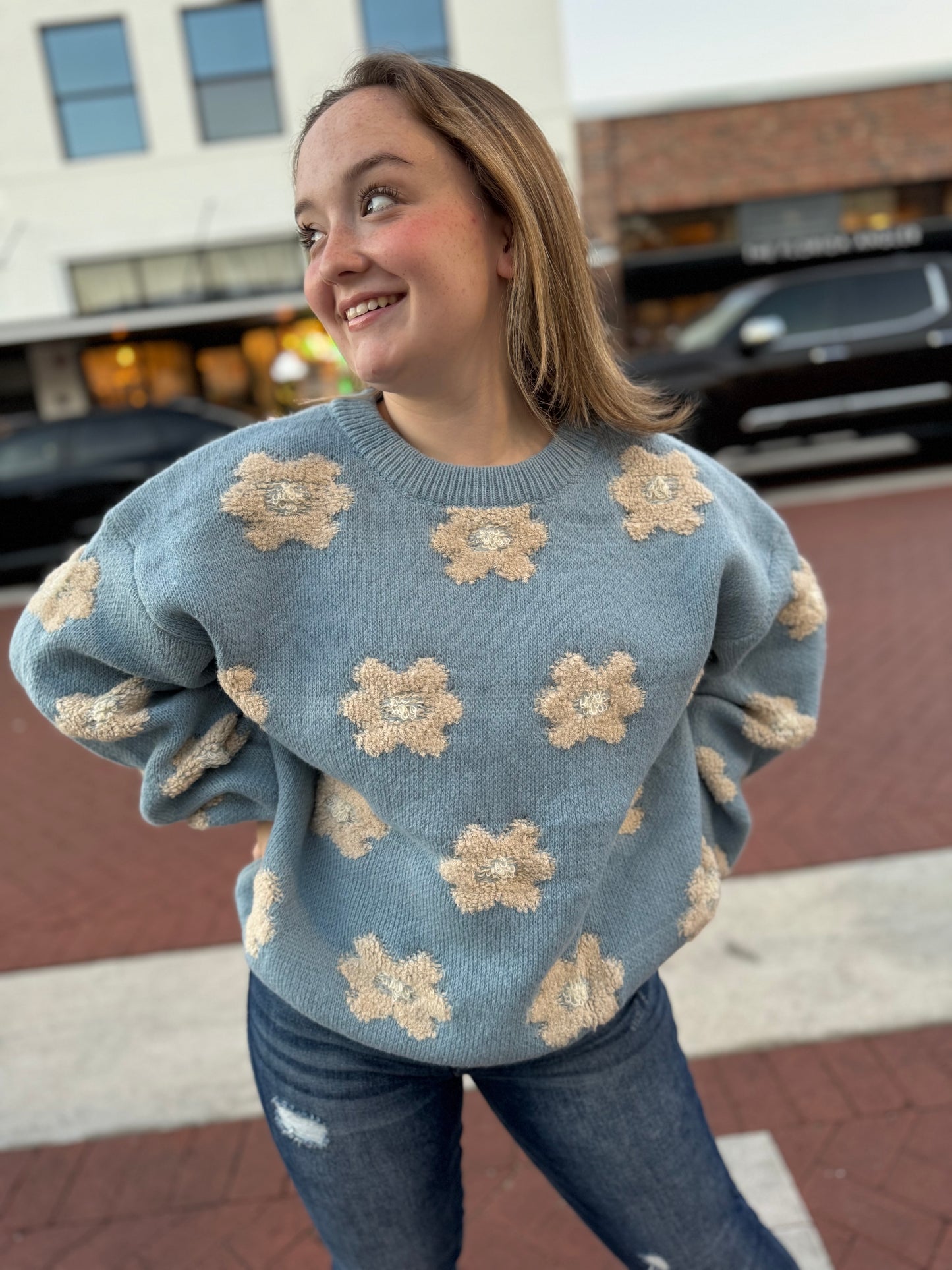 Fantastic Flowers Knit Top - Blue