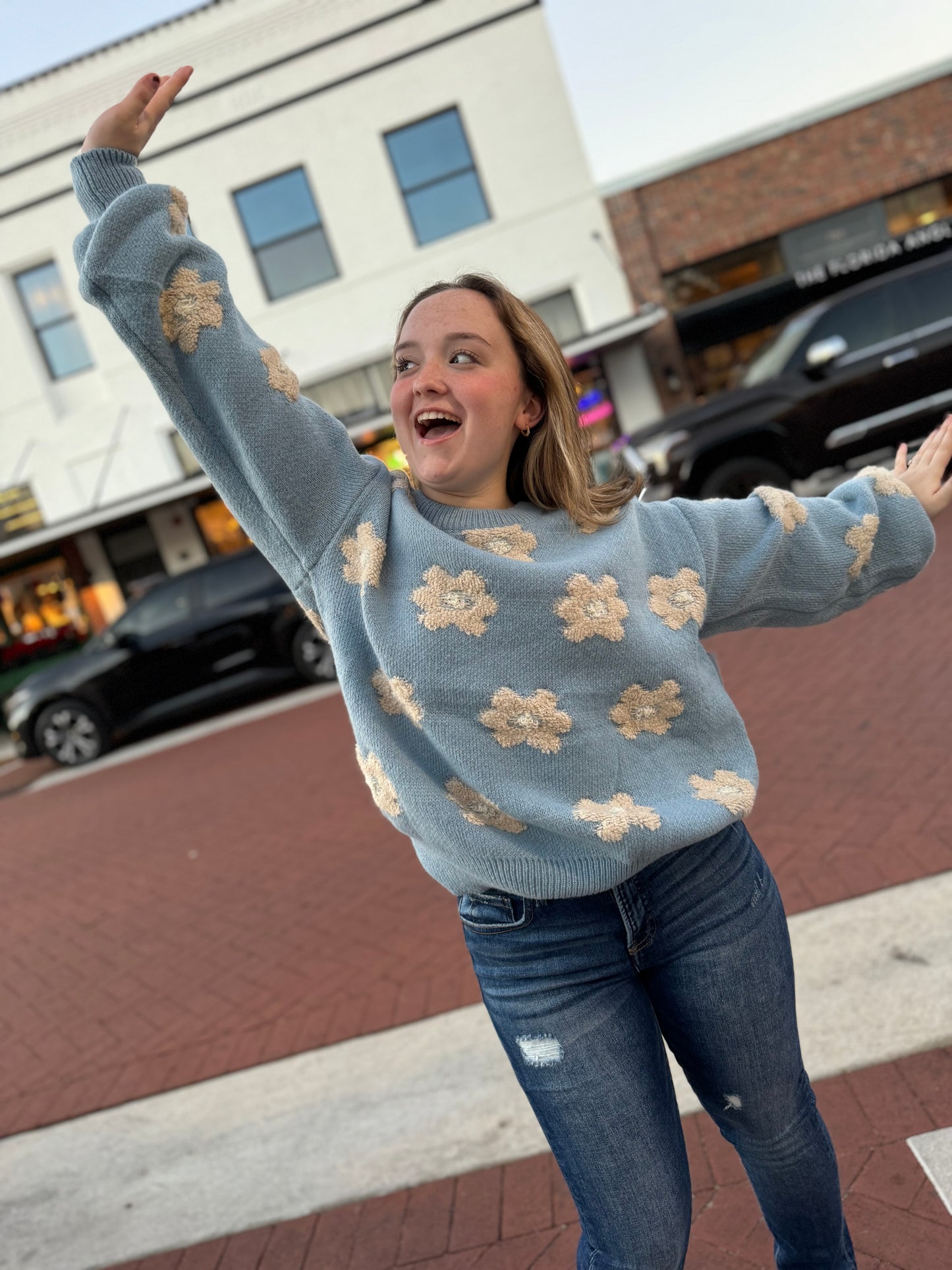 Fantastic Flowers Knit Top - Blue