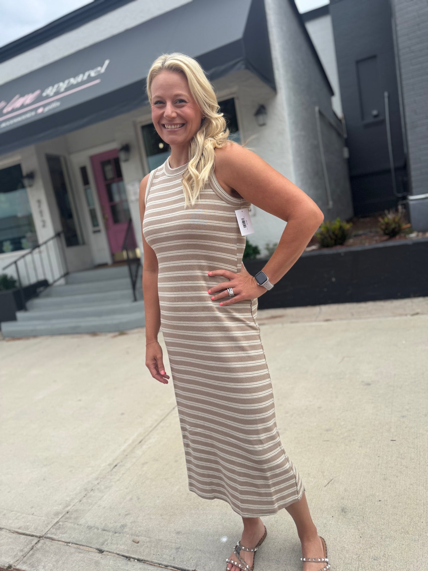 Coffee Run Stripe Midi Dress