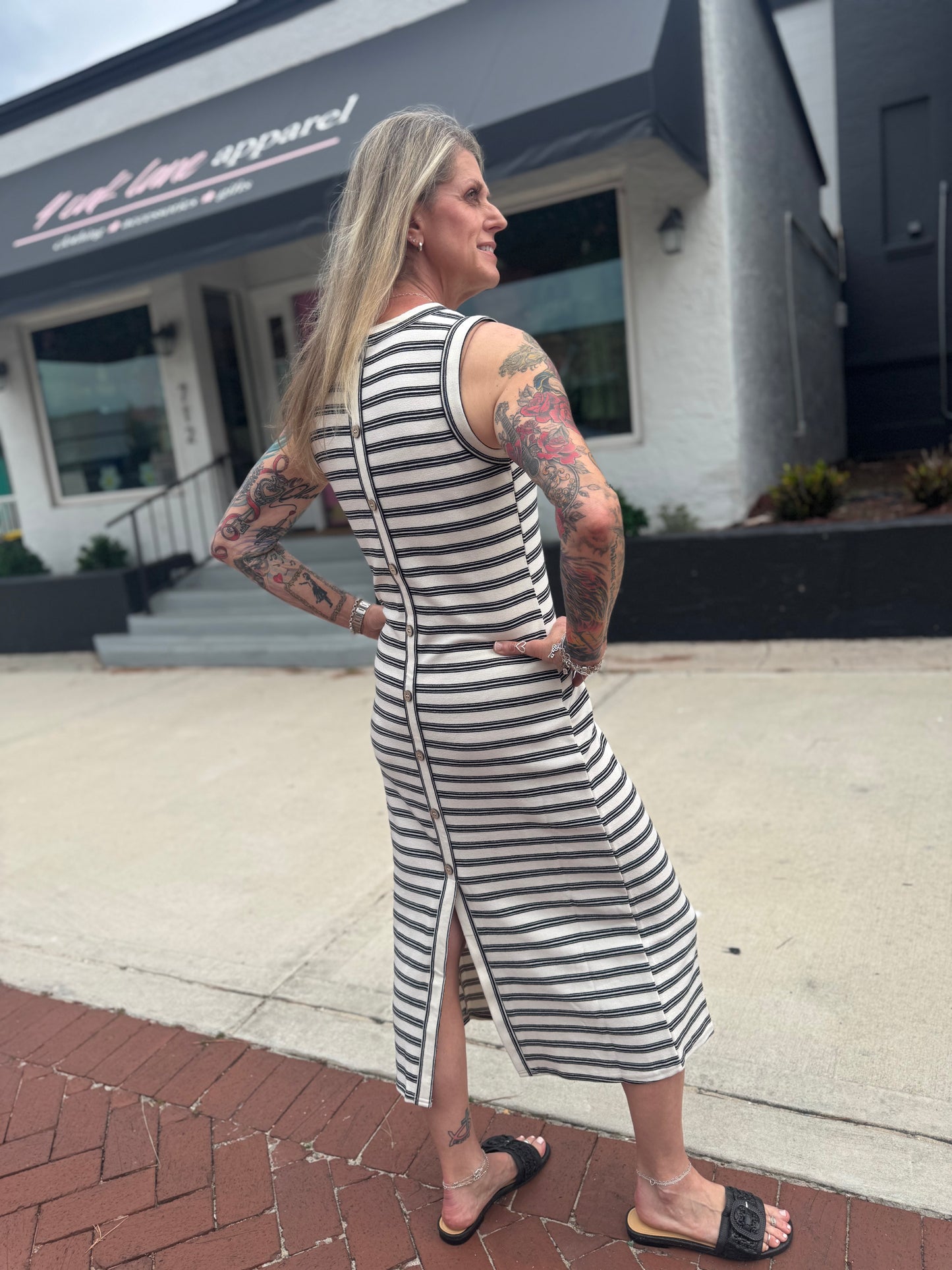 Coffee Run Stripe Midi Dress