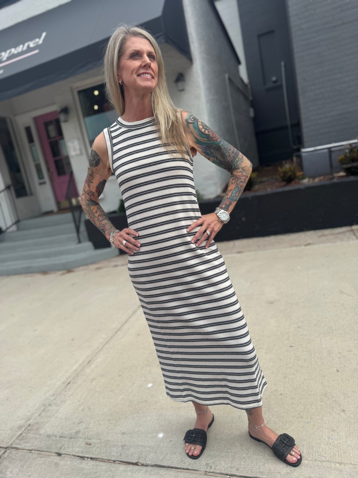 Coffee Run Stripe Midi Dress