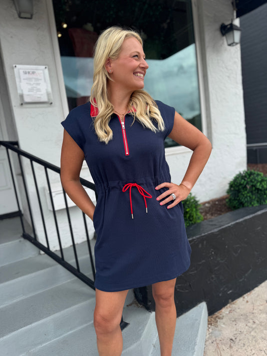 Navy Stadium Stripe Dress