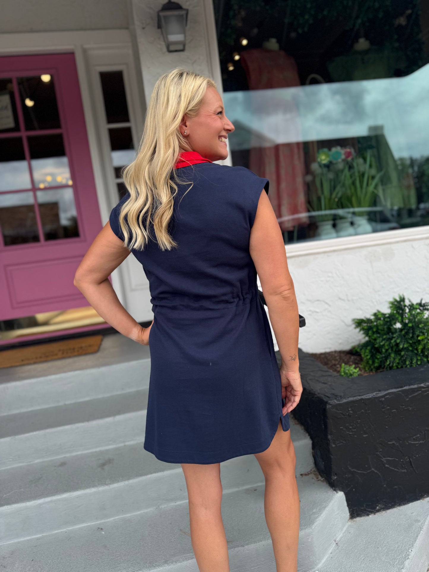 Navy Stadium Stripe Dress