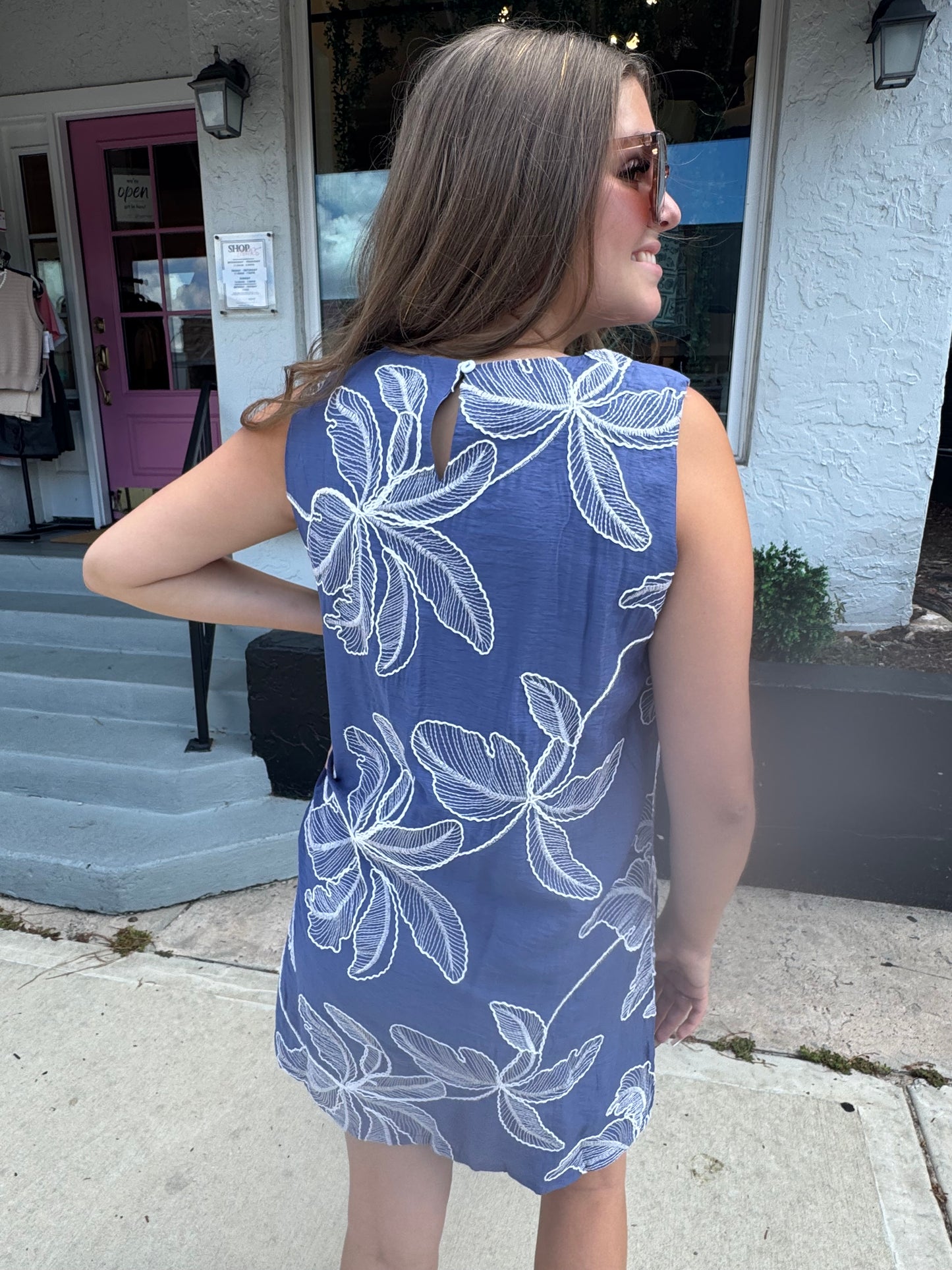 Blue Belle Embroidered Mini Dress