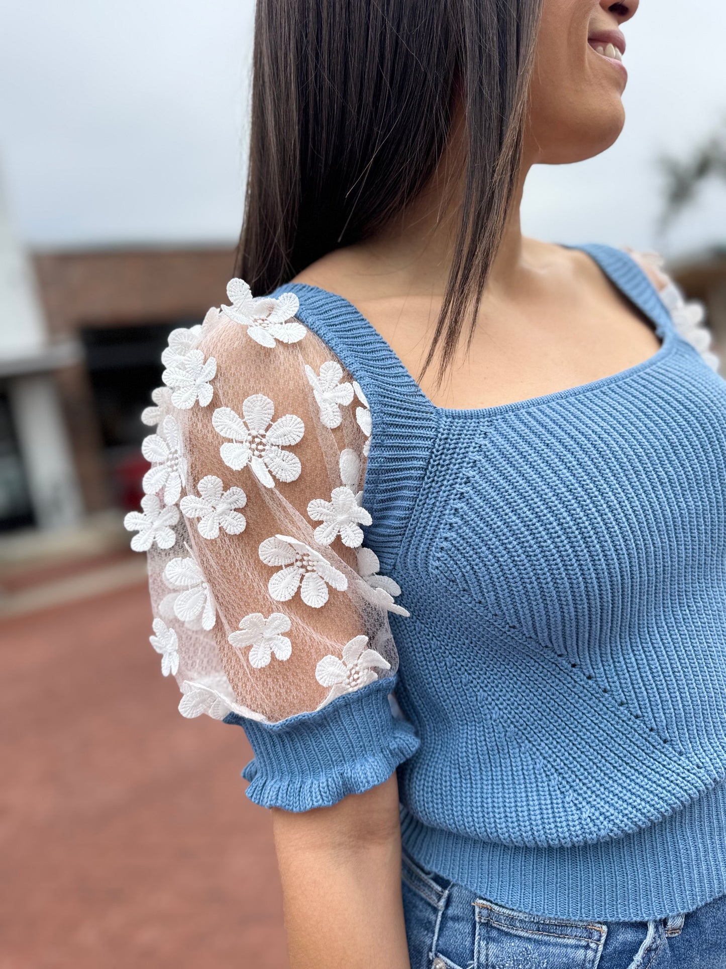 The Puff Piece Knit Top - Blue