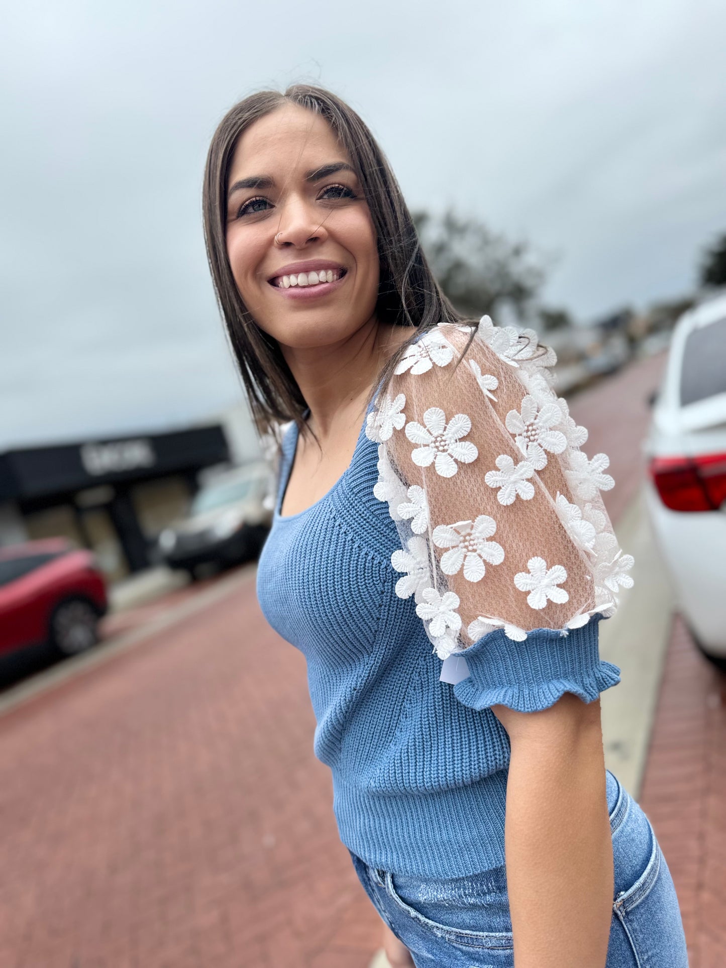 The Puff Piece Knit Top - Blue