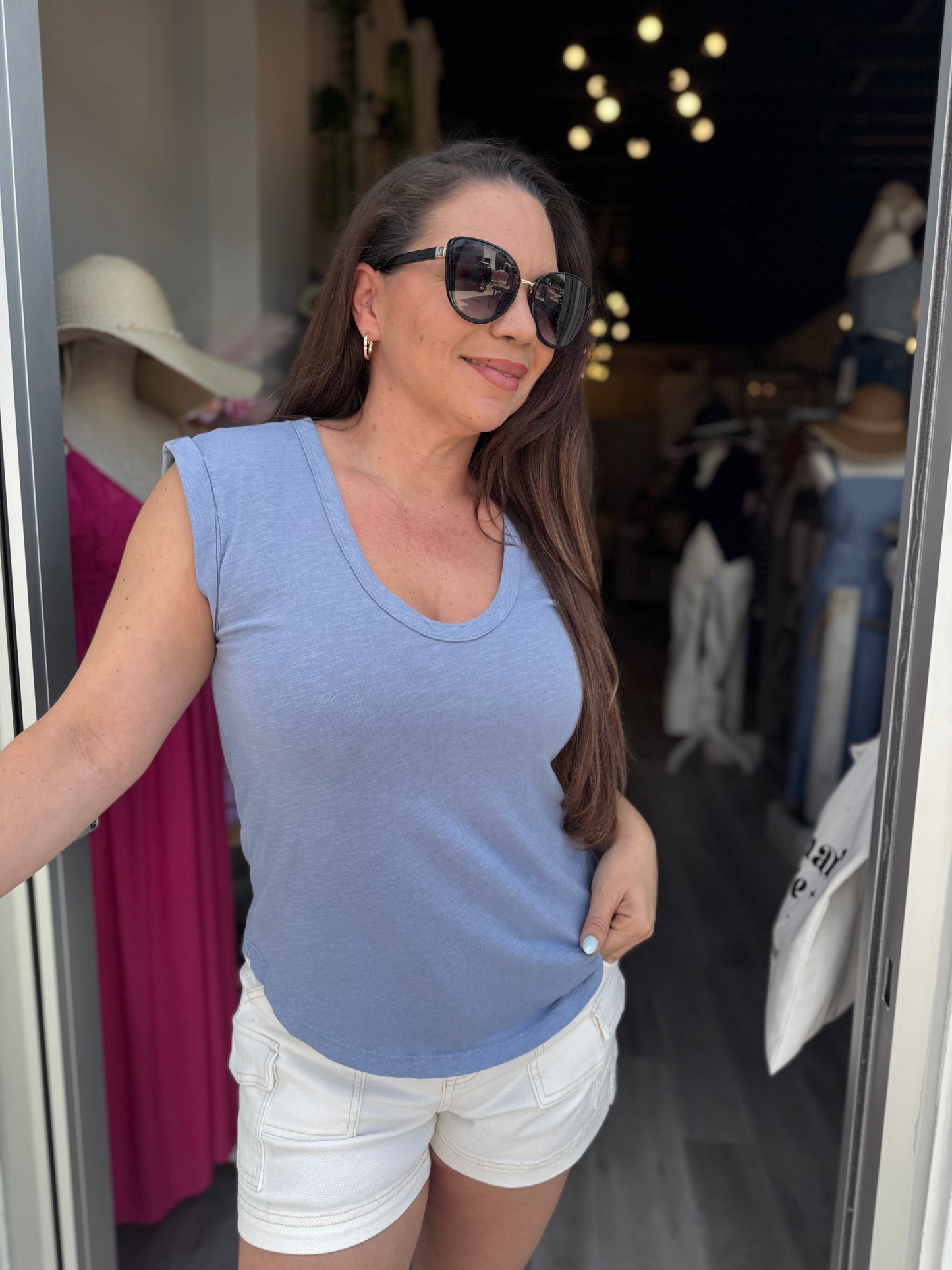 Sunset Vibes Cap Sleeve Tank - Blue