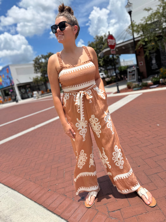 The Boho Bliss Jumpsuit - Taupe