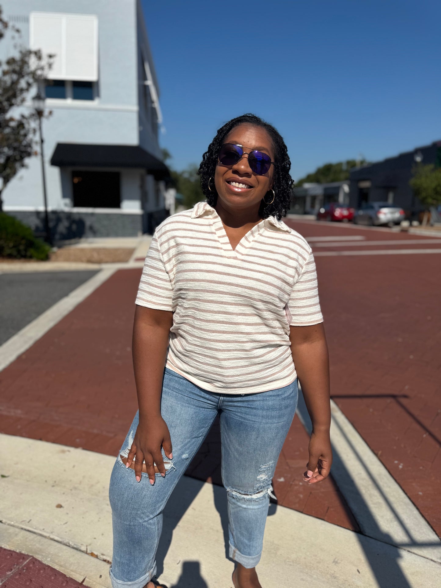 The Happy Stripes Knit Top - Taupe