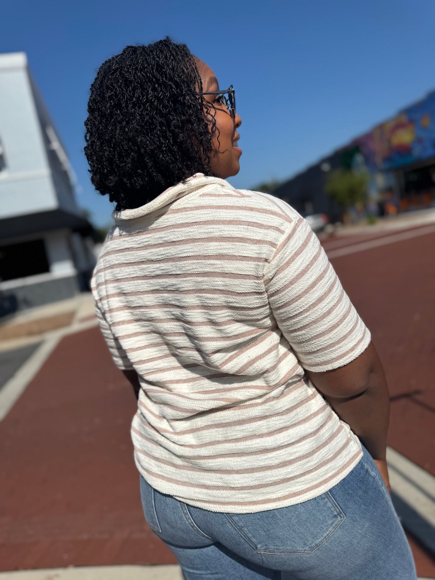 The Happy Stripes Knit Top - Taupe