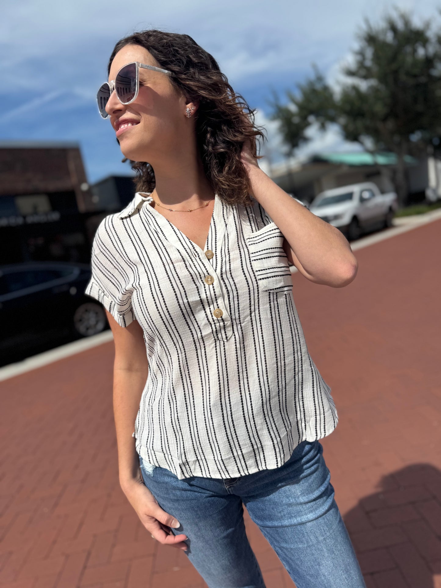 The Stripe About It Top - Cream