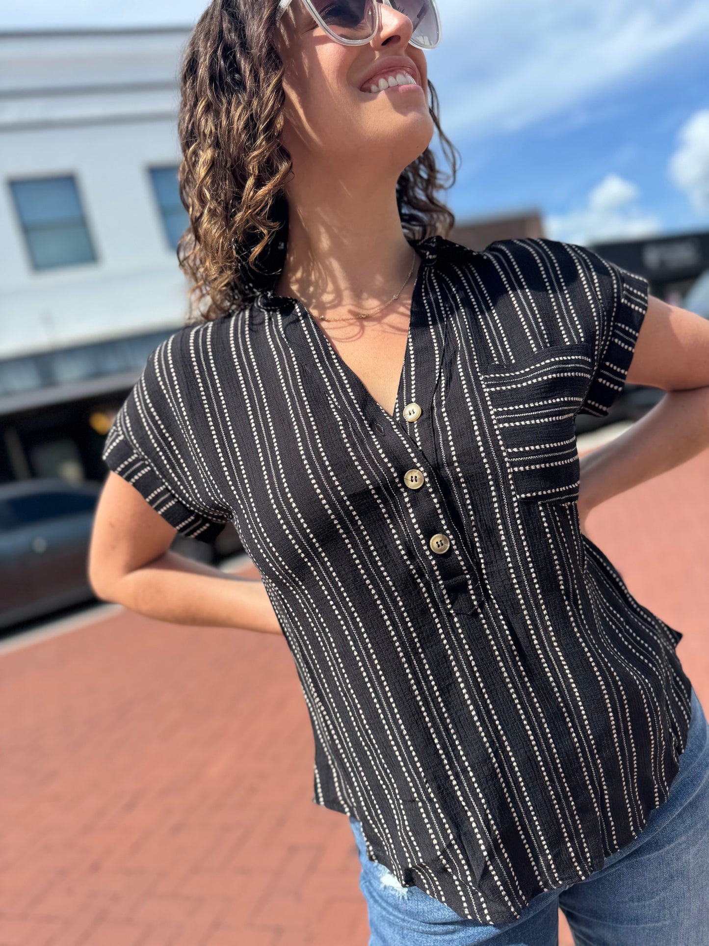 The Stripe About It Top - Black