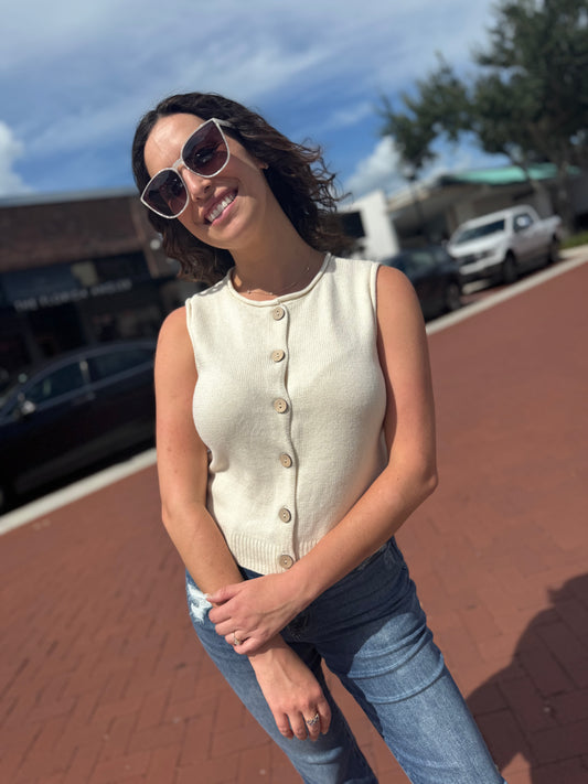 Buttoned Up Beauty Vest Top - Cream