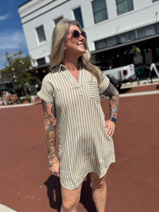 The Olive Stripe Stunner Dress