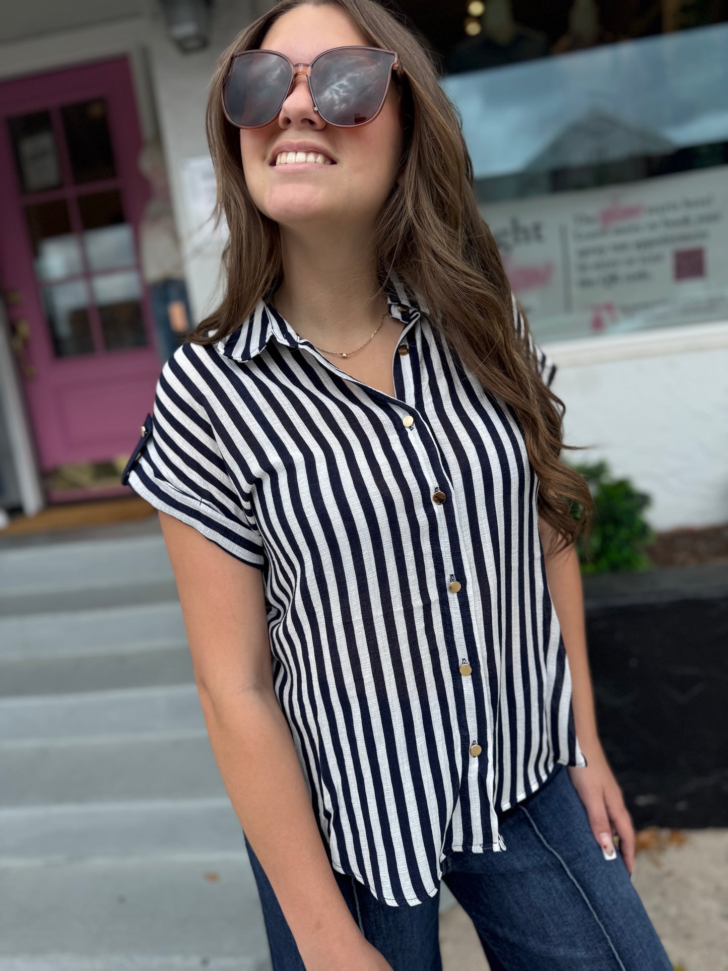 The Classic Stripe Button Down Top