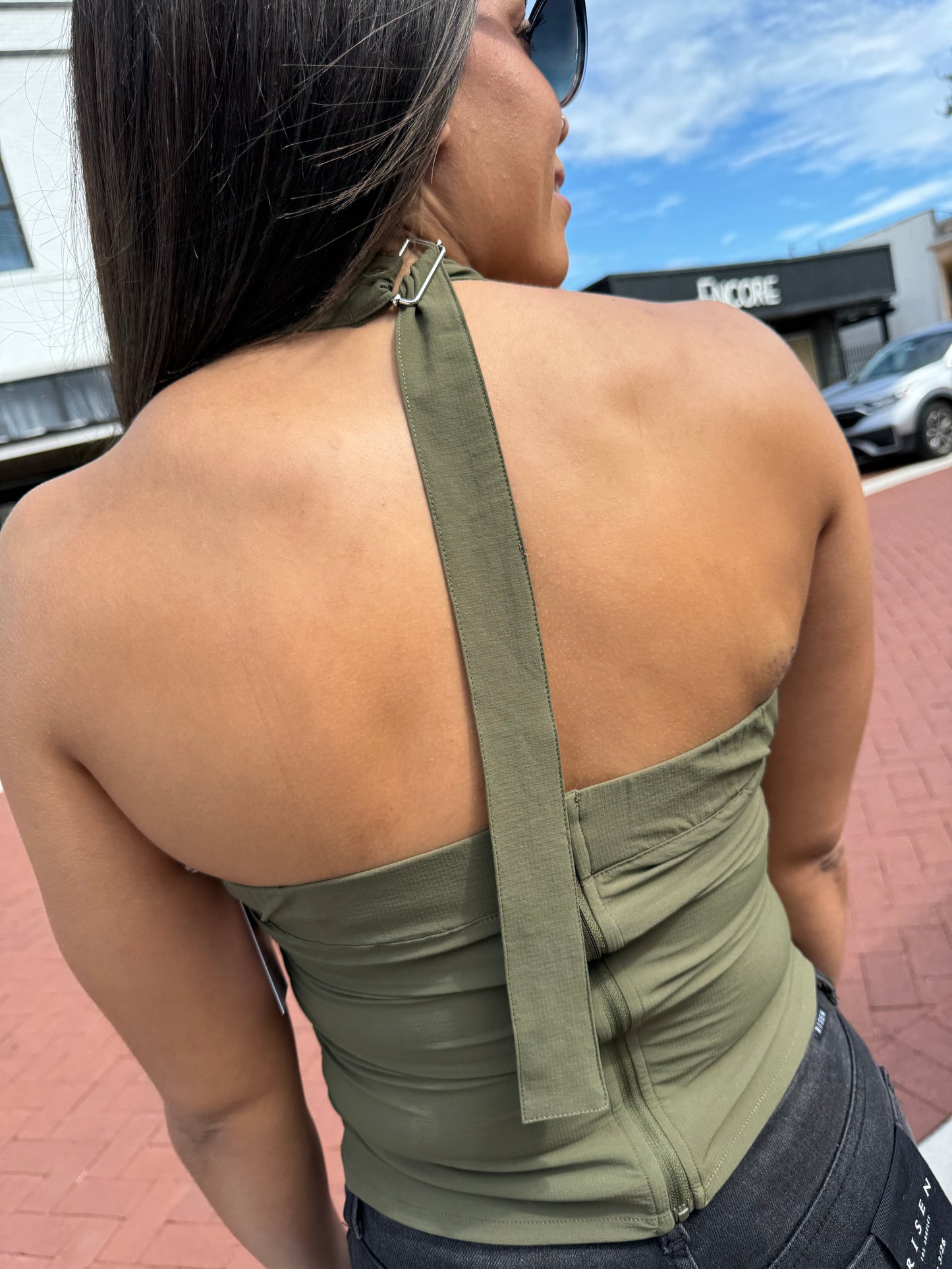 Catch This Halter Top - Olive